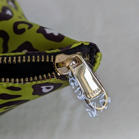 Furla Calipso Tote XL Nylon Leather Top Zip Toni Avocado Green Animal Print NWOT - Picture 5 of 16